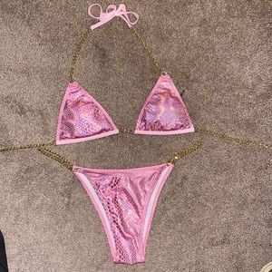 Snakeskin Metallic Chain Linked Triangle Thong